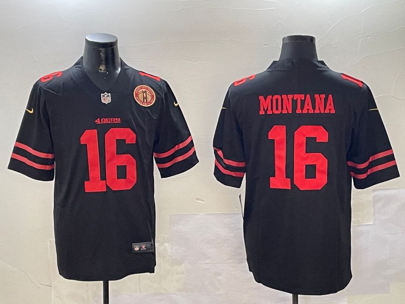 Men San Francisco 49ers #16 Montana Black Second generation 2024 Nike Limited NFL Jersey style 010810